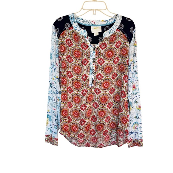 Maeve by Anthropologie Mandala Henley Top Blouse Floral Print - Picture 1 of 9